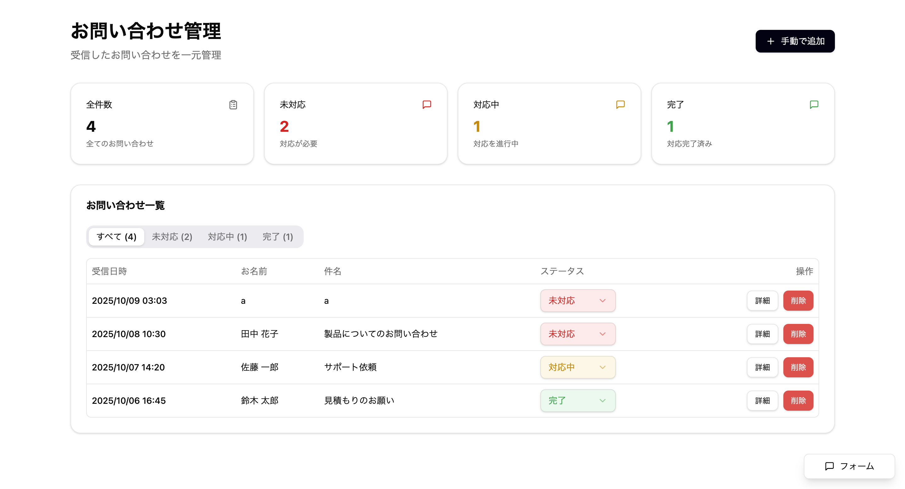 問い合わせ対応自動整理